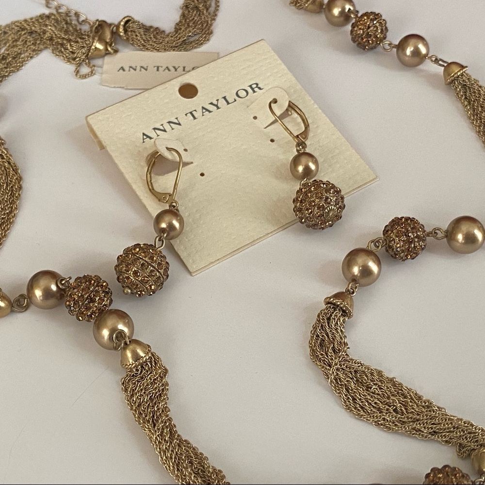 Vintage NWT Ann Taylor Multi Strand Rhinestone Accents Necklace Earring Set